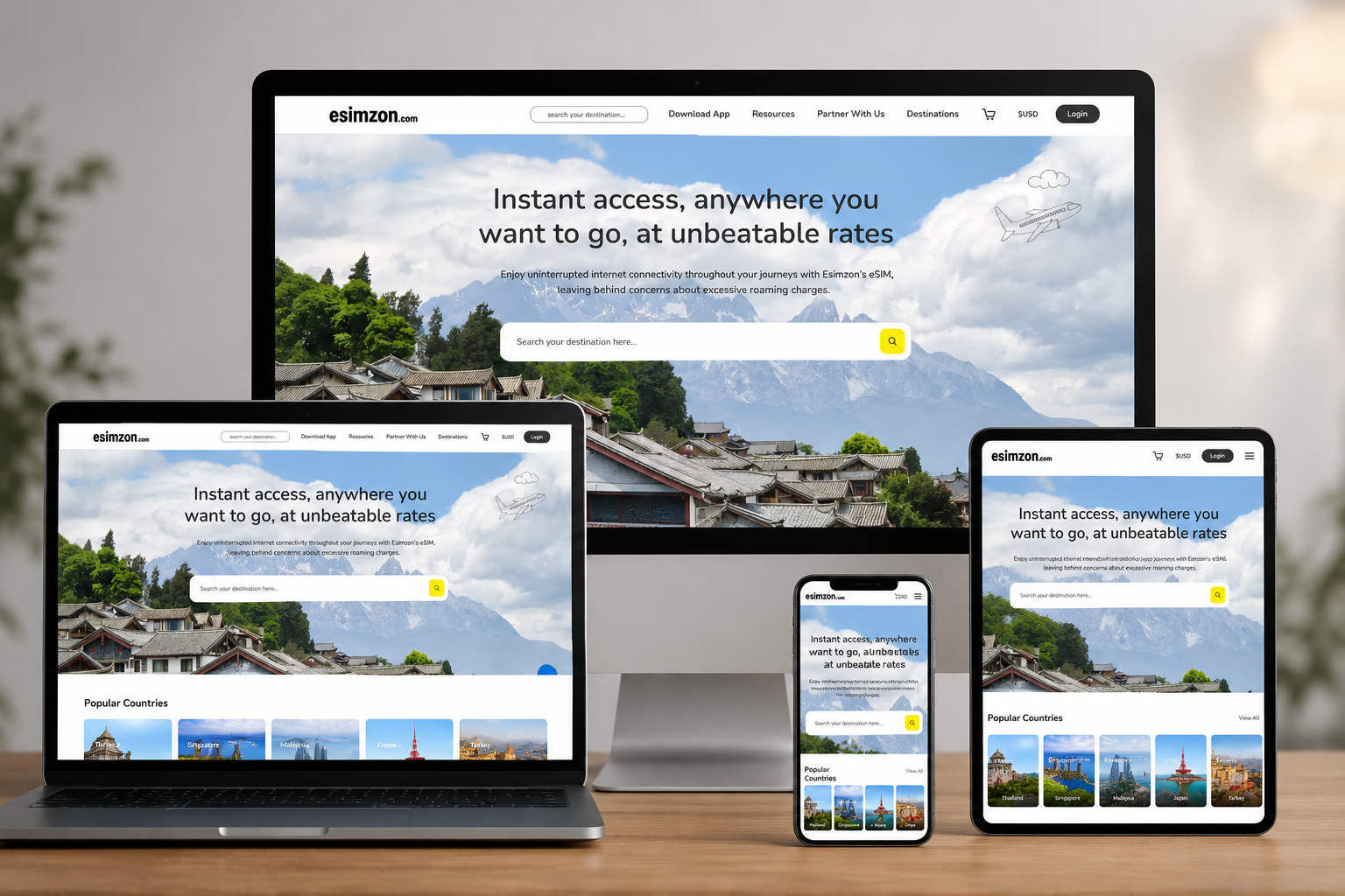 eSimzon – Global eSIM Website & Application Development for International Travelers
